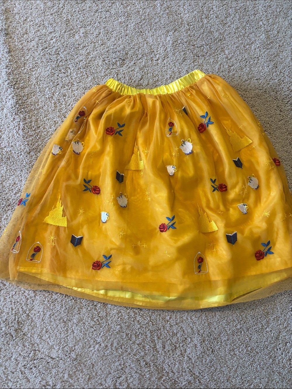 Yellow Embroidered Disney Beauty and the Beast Tulle Skirt